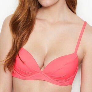 VS Maui Convertible Push Up Bikini Top Size 34DD Pink Padded Swimwear